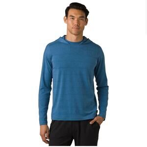 Prana Men's Performance Striped‎ Long Sleeve Watchtower Hoodie Top Blue Size XL